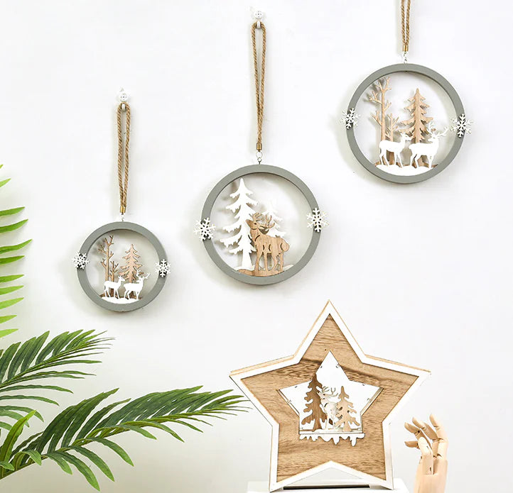Round Wall Hanging with Elk Ornament Decoration