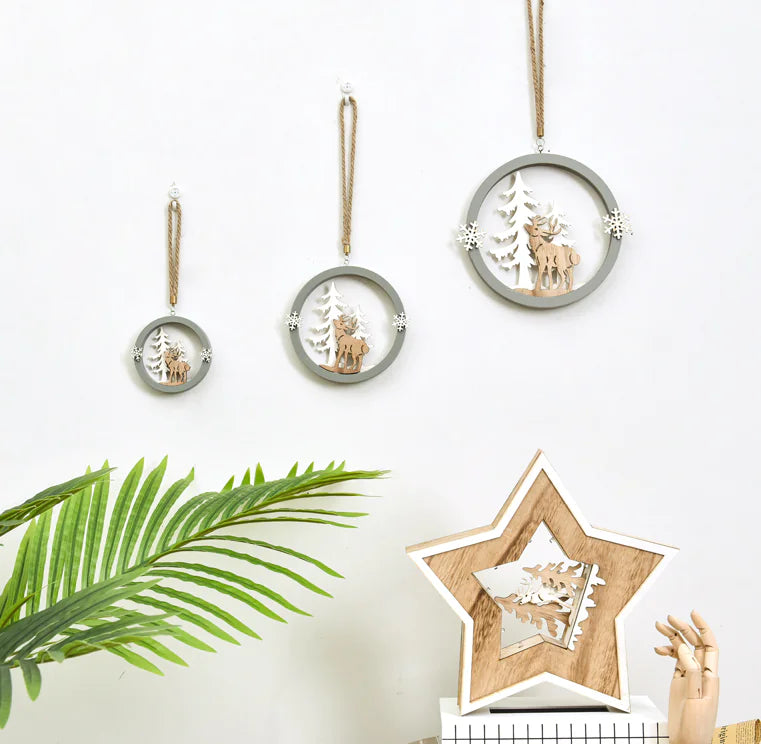 Round Wall Hanging with Elk Ornament Decoration
