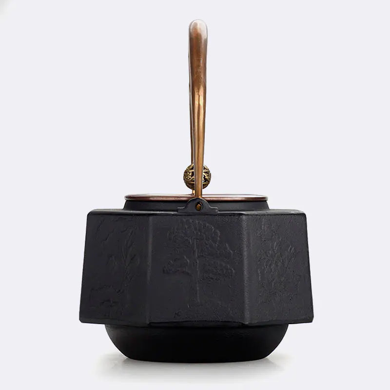 1.2L Uncoated Cast Iron Teapot with Copper Handle
