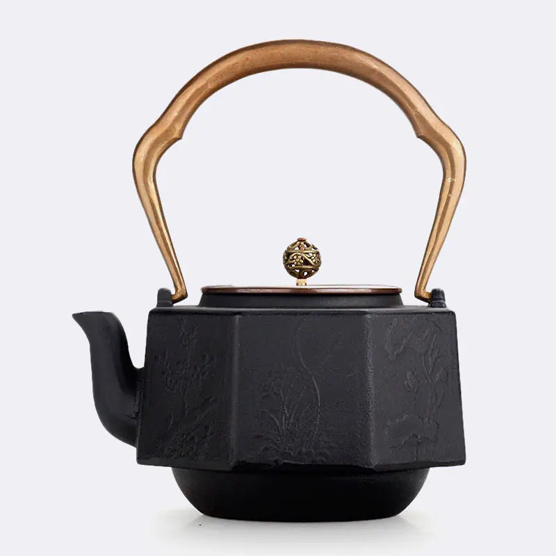 1.2L Uncoated Cast Iron Teapot with Copper Handle