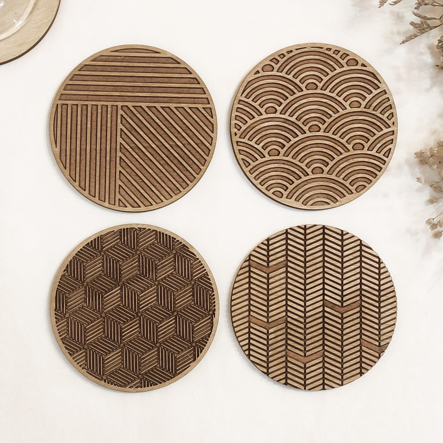 Set of 4 Geometric Wooden Coasters -0