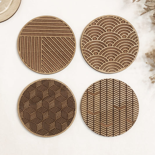 Set of 4 Geometric Wooden Coasters -0