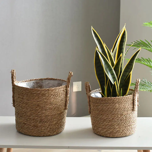 Handwoven Nordic Straw Basket Planter