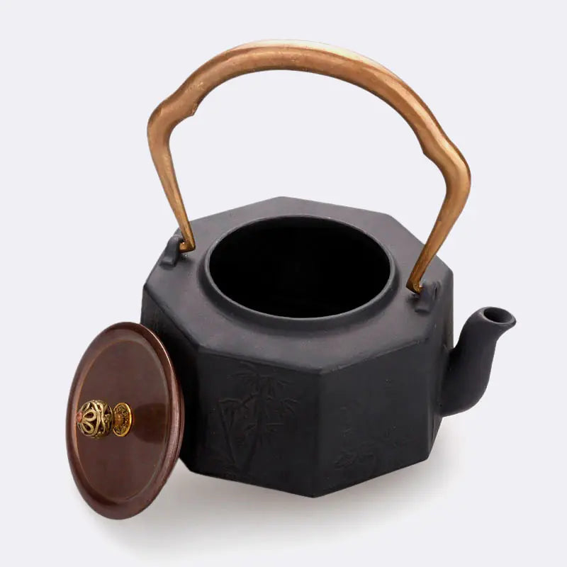 1.2L Uncoated Cast Iron Teapot with Copper Handle
