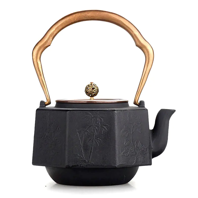 1.2L Uncoated Cast Iron Teapot with Copper Handle