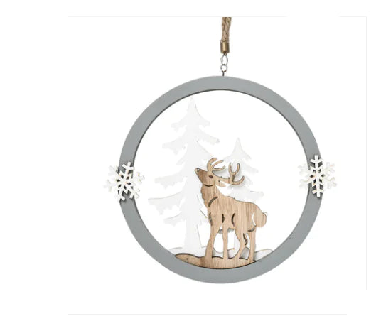 Round Wall Hanging with Elk Ornament Decoration