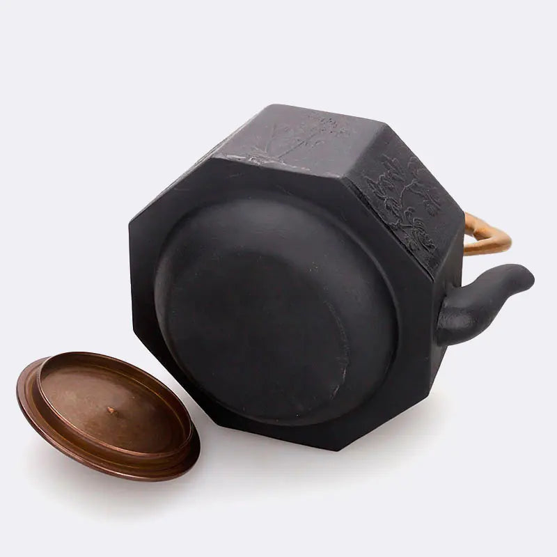1.2L Uncoated Cast Iron Teapot with Copper Handle
